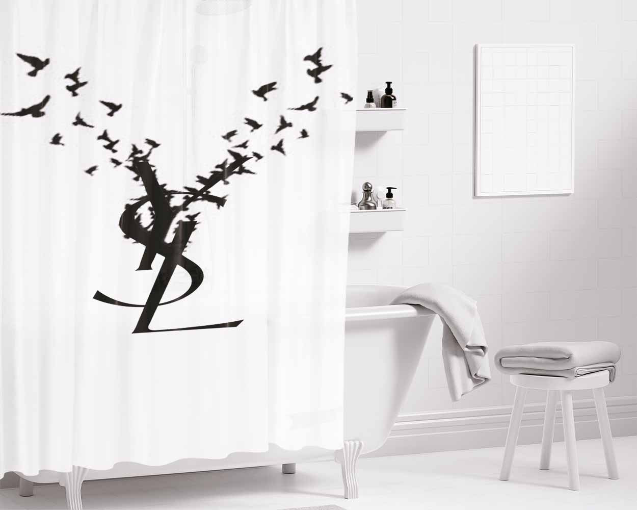 Brand Logo With Bird Bathroom Shower Curtain Fabric Waterproof | 66 X 72 Inch