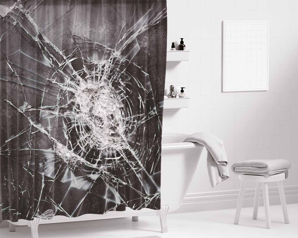 Break Mirror Bathroom Shower Curtain Fabric Waterproof | 66 X 72 Inch
