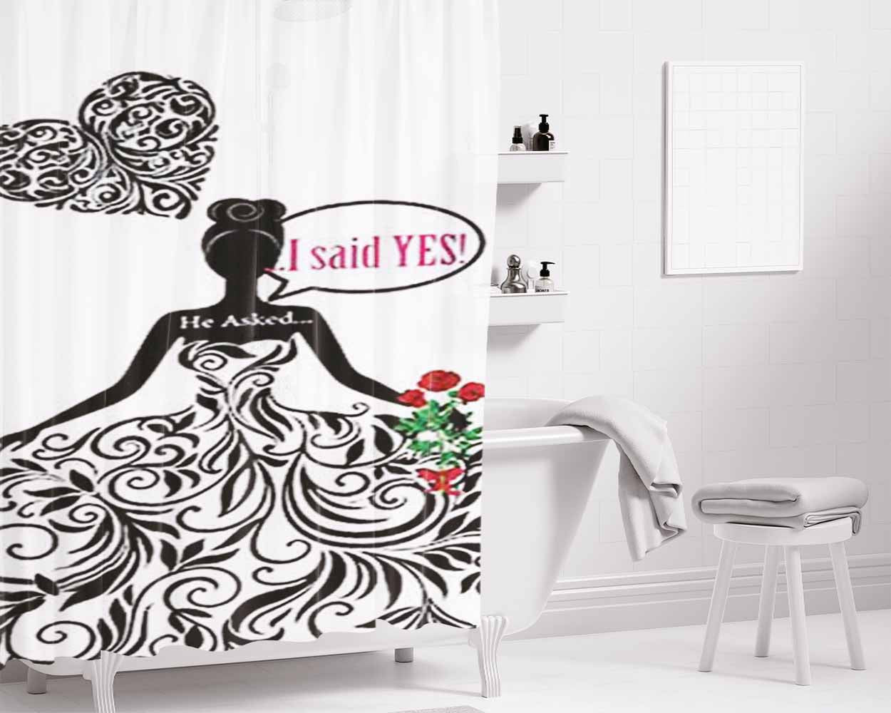 Bride I Said Yes Bathroom Shower Curtain Fabric Waterproof | 66 X 72 Inch