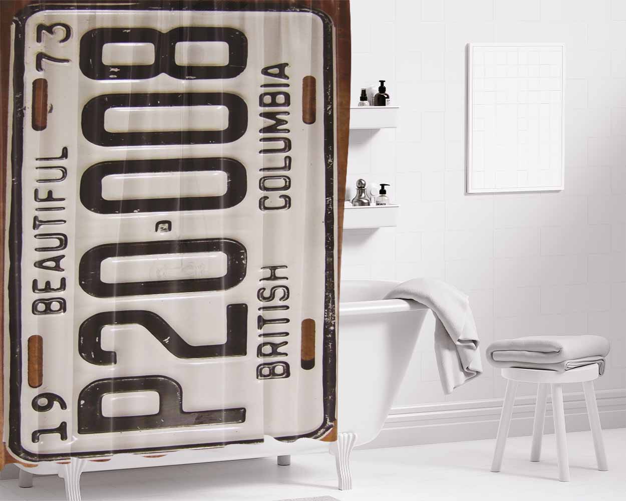 British Columbia Plat Number Bathroom Shower Curtain Fabric Waterproof | 66 X 72 Inch