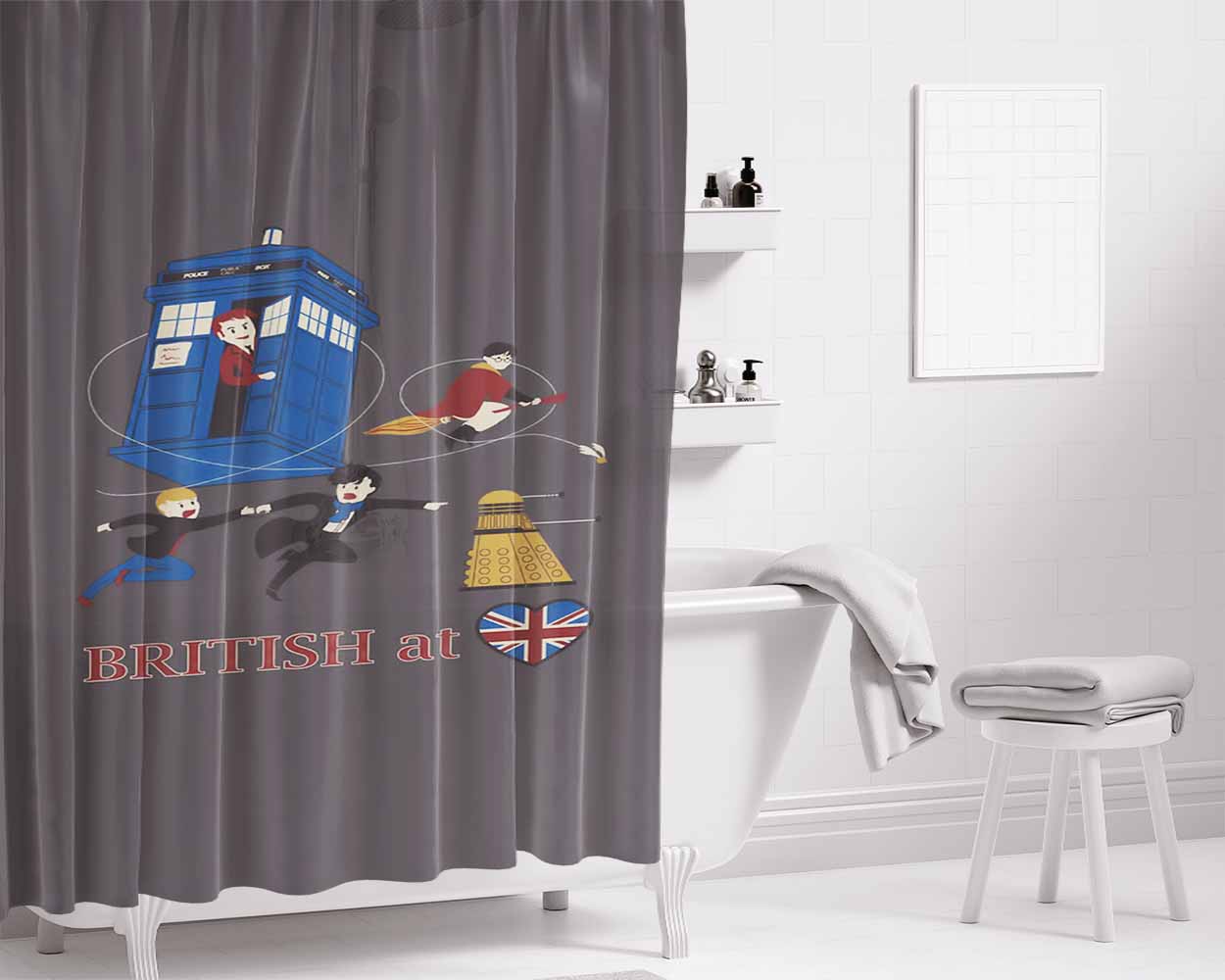 British Tv Series Bathroom Shower Curtain Fabric Waterproof | 66 X 72 Inch