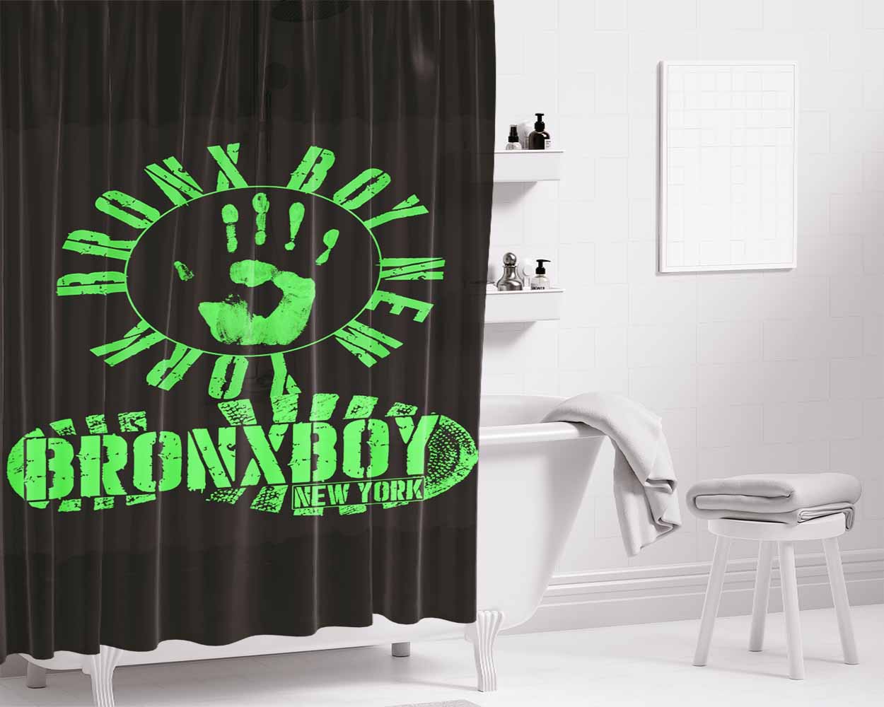 Bronx Boy Boots N Bathroom Shower Curtain Fabric Waterproof | 66 X 72 Inch