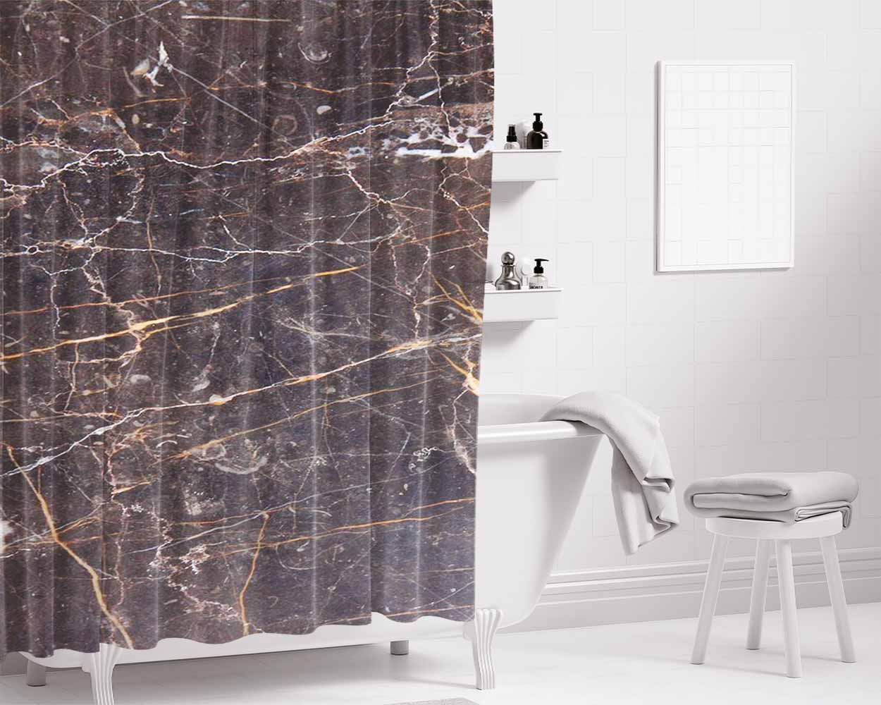 Brown Marble Texture Bathroom Shower Curtain Fabric Waterproof | 66 X 72 Inch