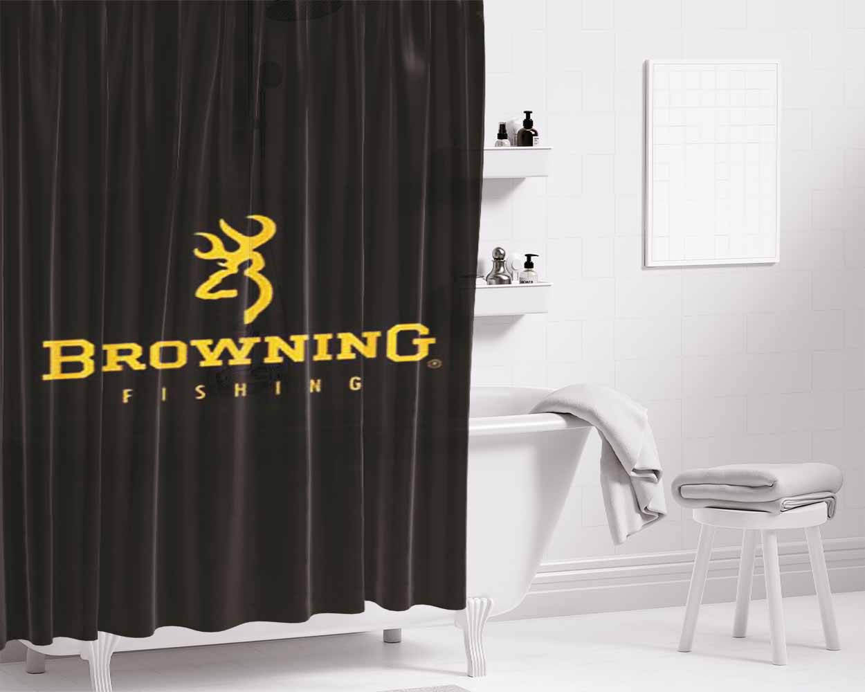 Browning Fishing Logo Black Bathroom Shower Curtain Fabric Waterproof | 66 X 72 Inch