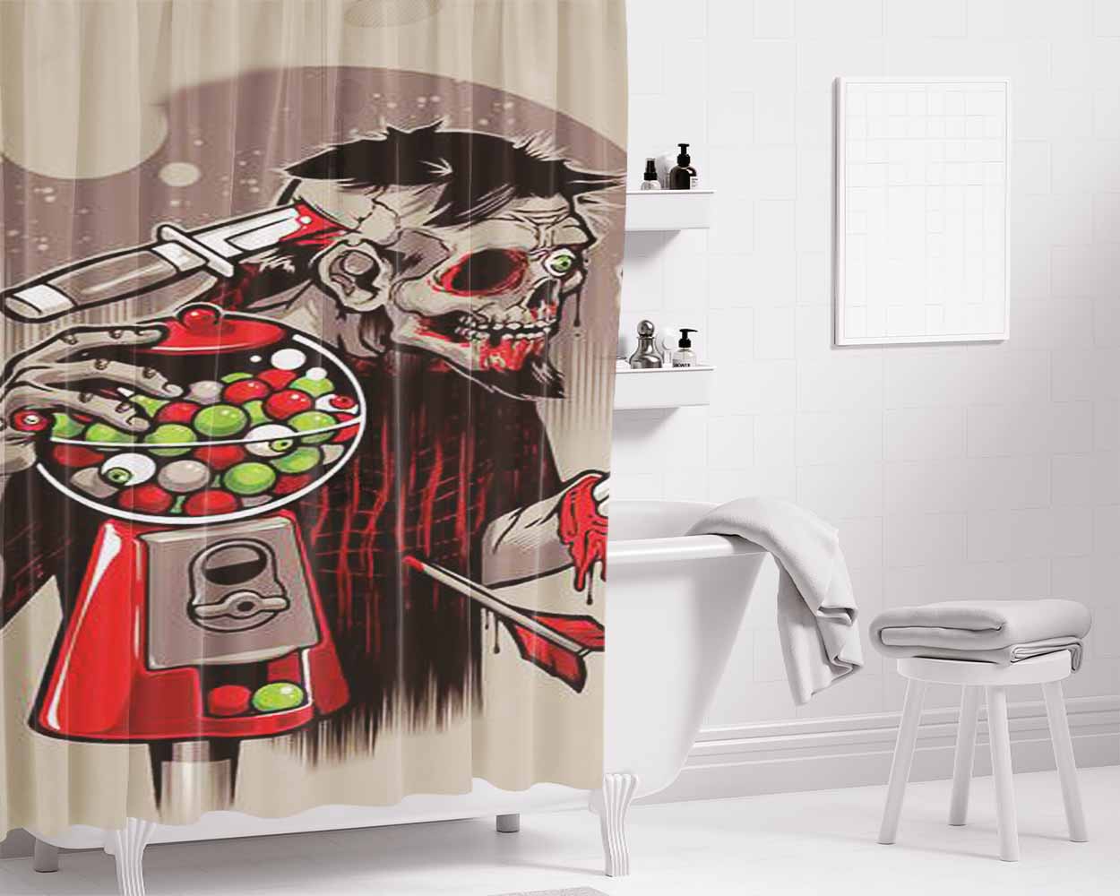Bubbleye Gum Skull Bathroom Shower Curtain Fabric Waterproof | 66 X 72 Inch