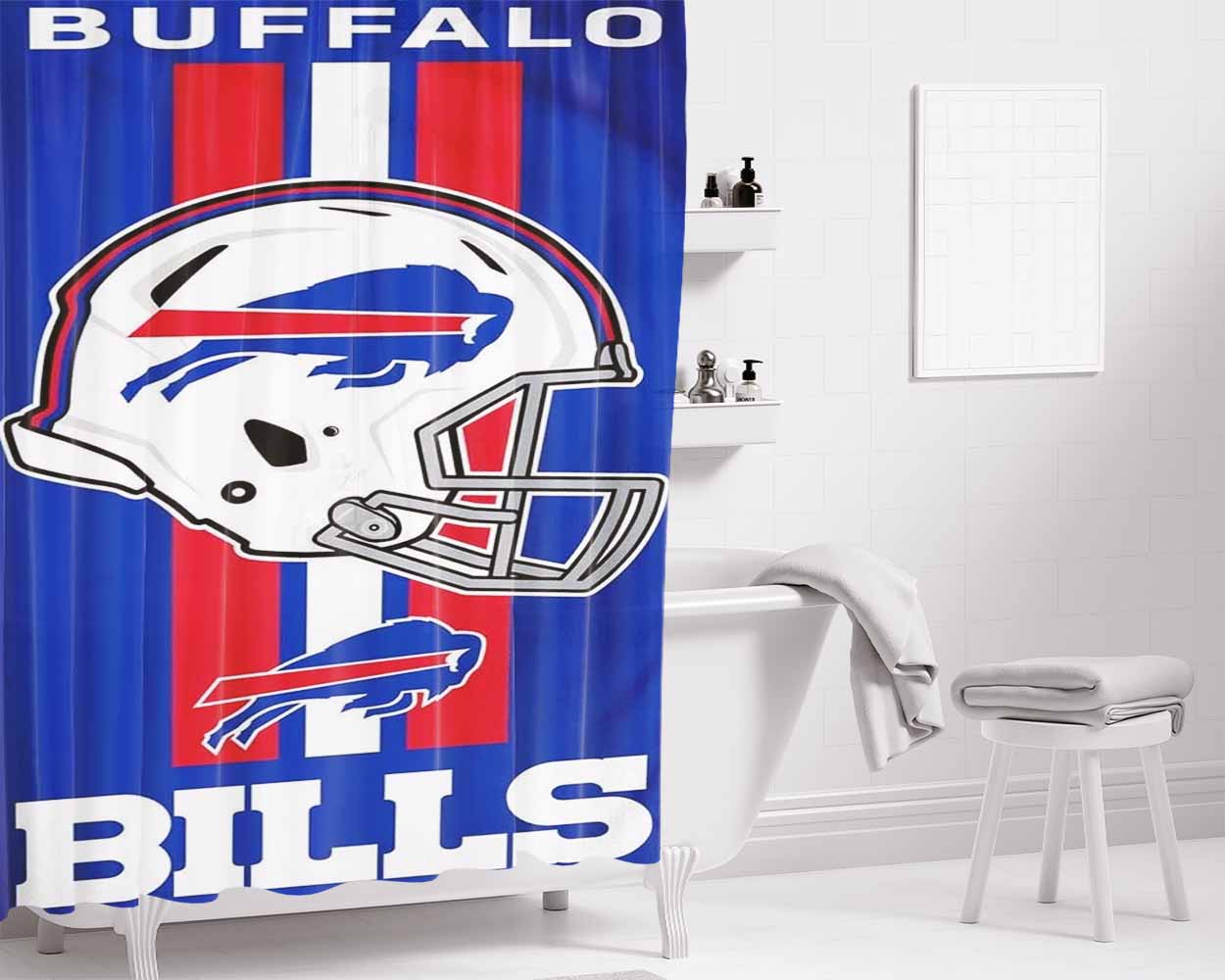 Buffalo Bills Team Bathroom Shower Curtain Fabric Waterproof | 66 X 72 Inch