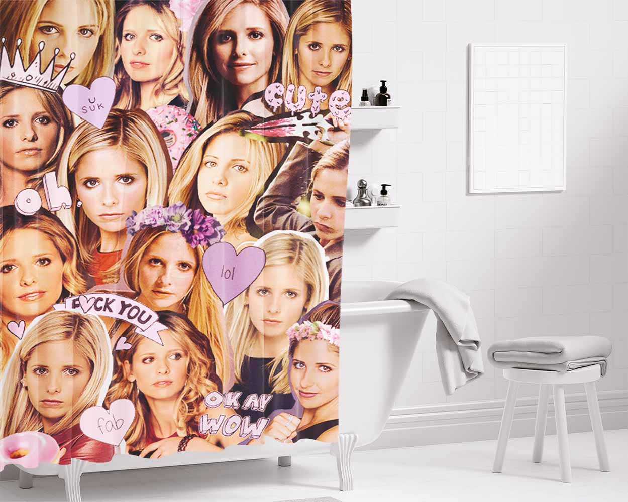 Buffy Collage Bathroom Shower Curtain Fabric Waterproof | 66 X 72 Inch