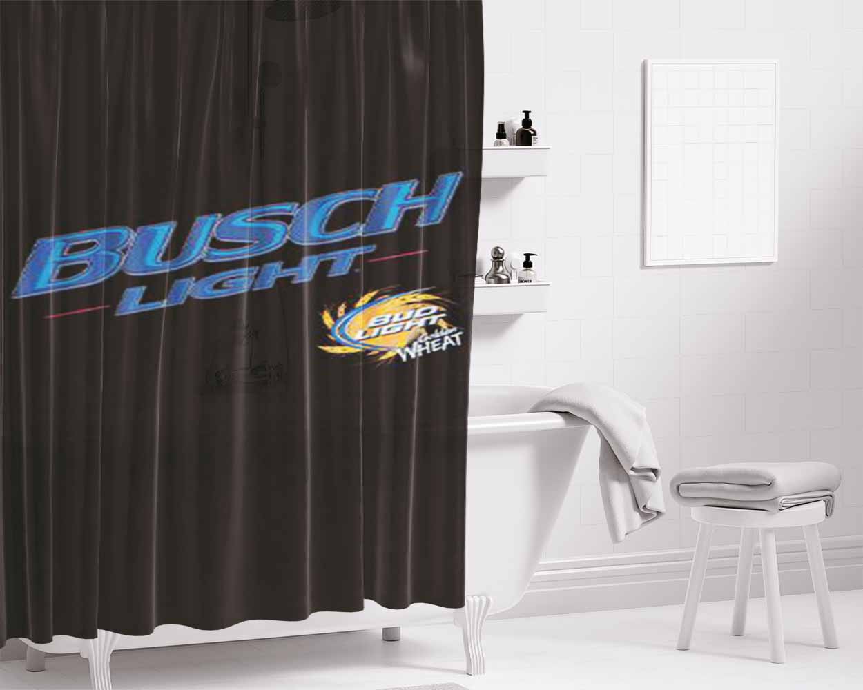 Busch Beer Light Bud New Anheuser Bathroom Shower Curtain Fabric Waterproof | 66 X 72 Inch