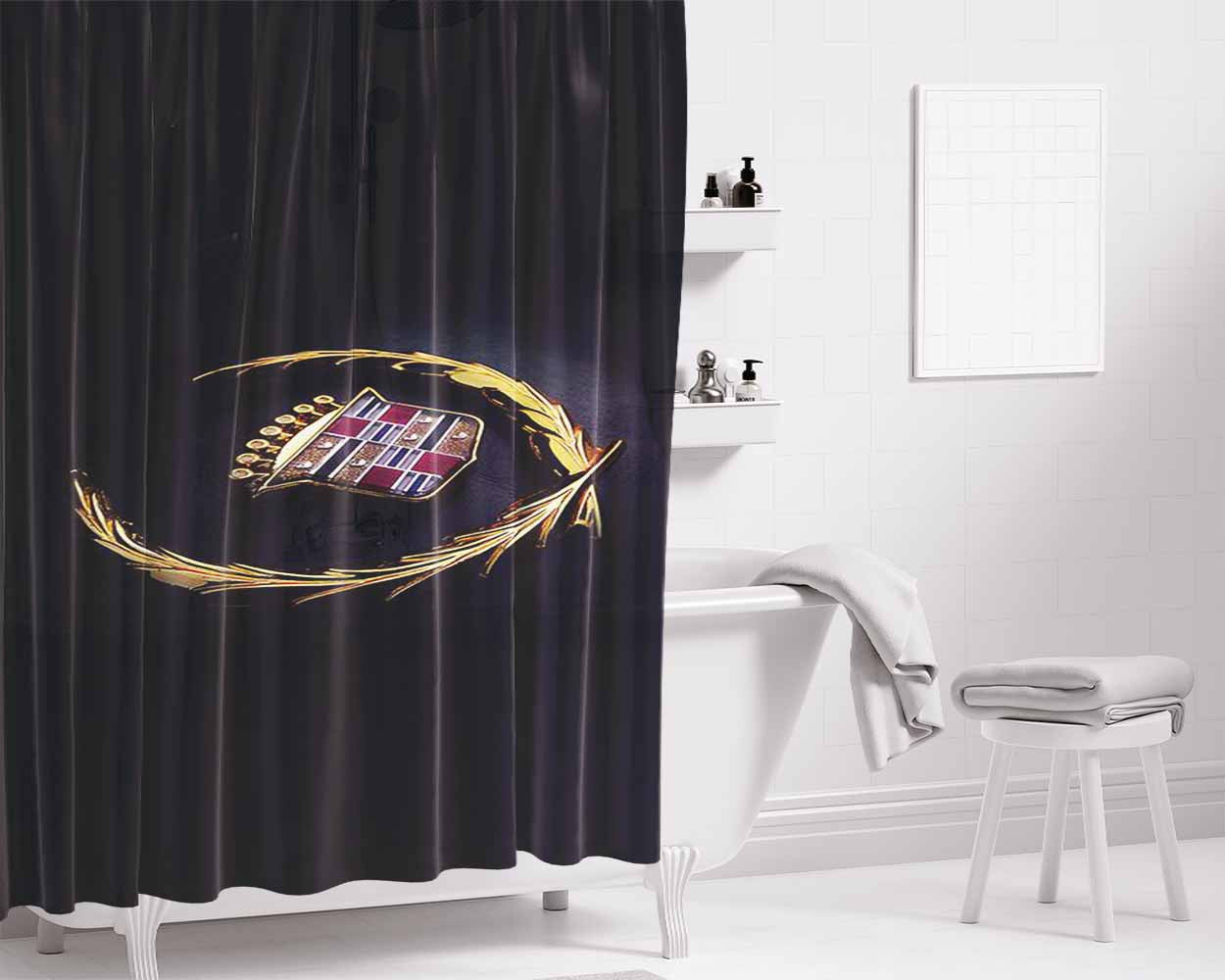 Cadillac Gold Logo Bathroom Shower Curtain Fabric Waterproof | 66 X 72 Inch