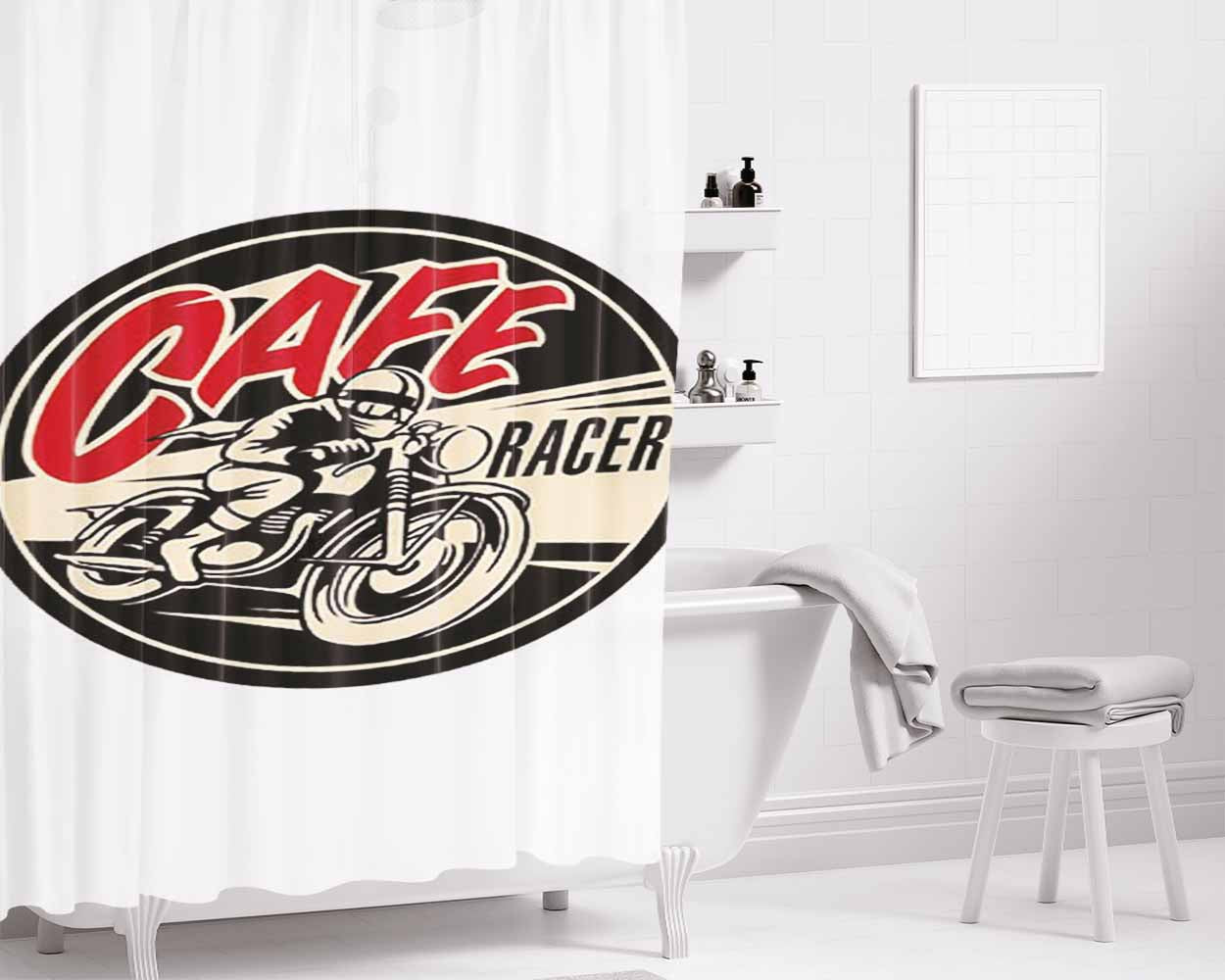 Cafe Race Bathroom Shower Curtain Fabric Waterproof | 66 X 72 Inch