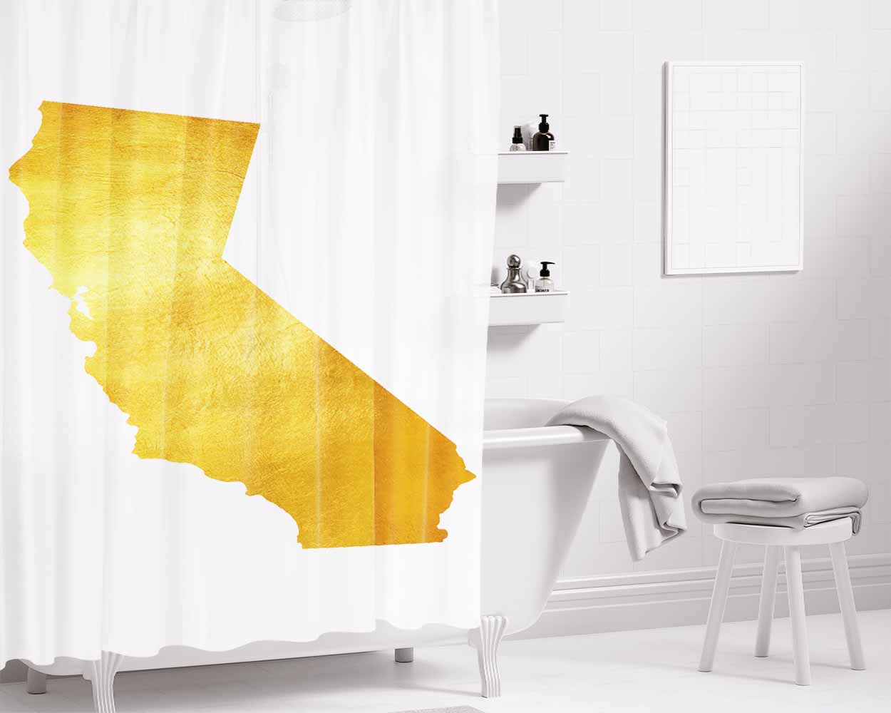 California Golden State Map Bathroom Shower Curtain Fabric Waterproof | 66 X 72 Inch
