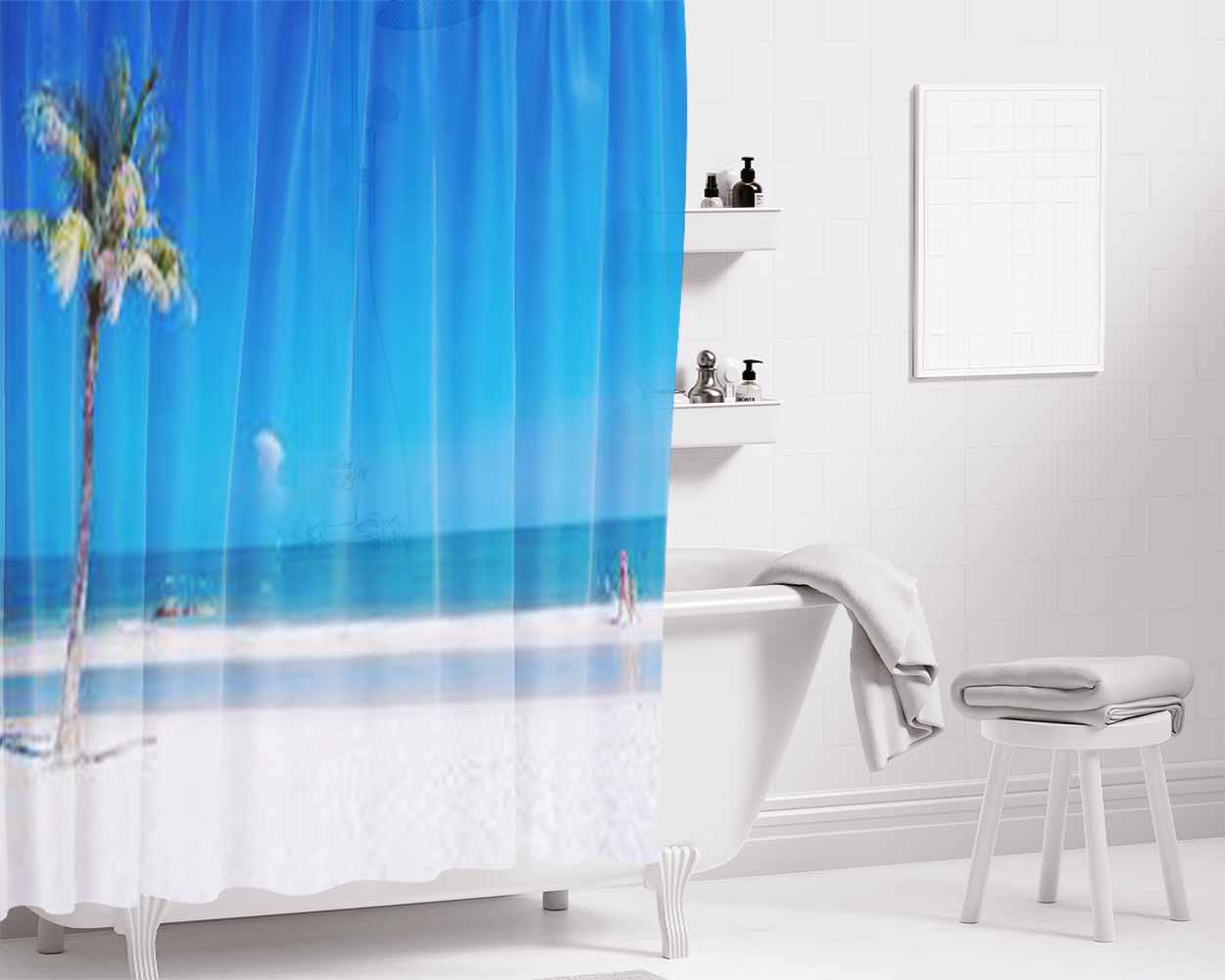 California Palm Beach Bathroom Shower Curtain Fabric Waterproof | 66 X 72 Inch