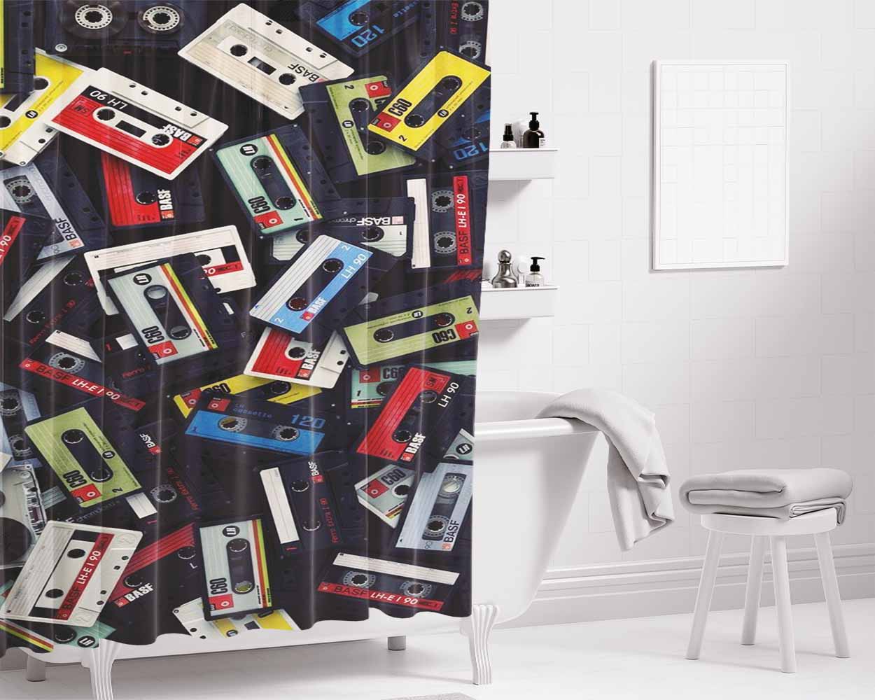 Cassete Vintage Pa Bathroom Shower Curtain Fabric Waterproof | 66 X 72 Inch