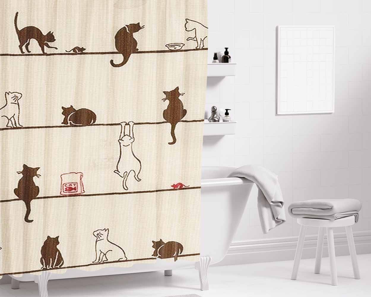 Cats Are Cute Bathroom Shower Curtain Fabric Waterproof | 66 X 72 Inch