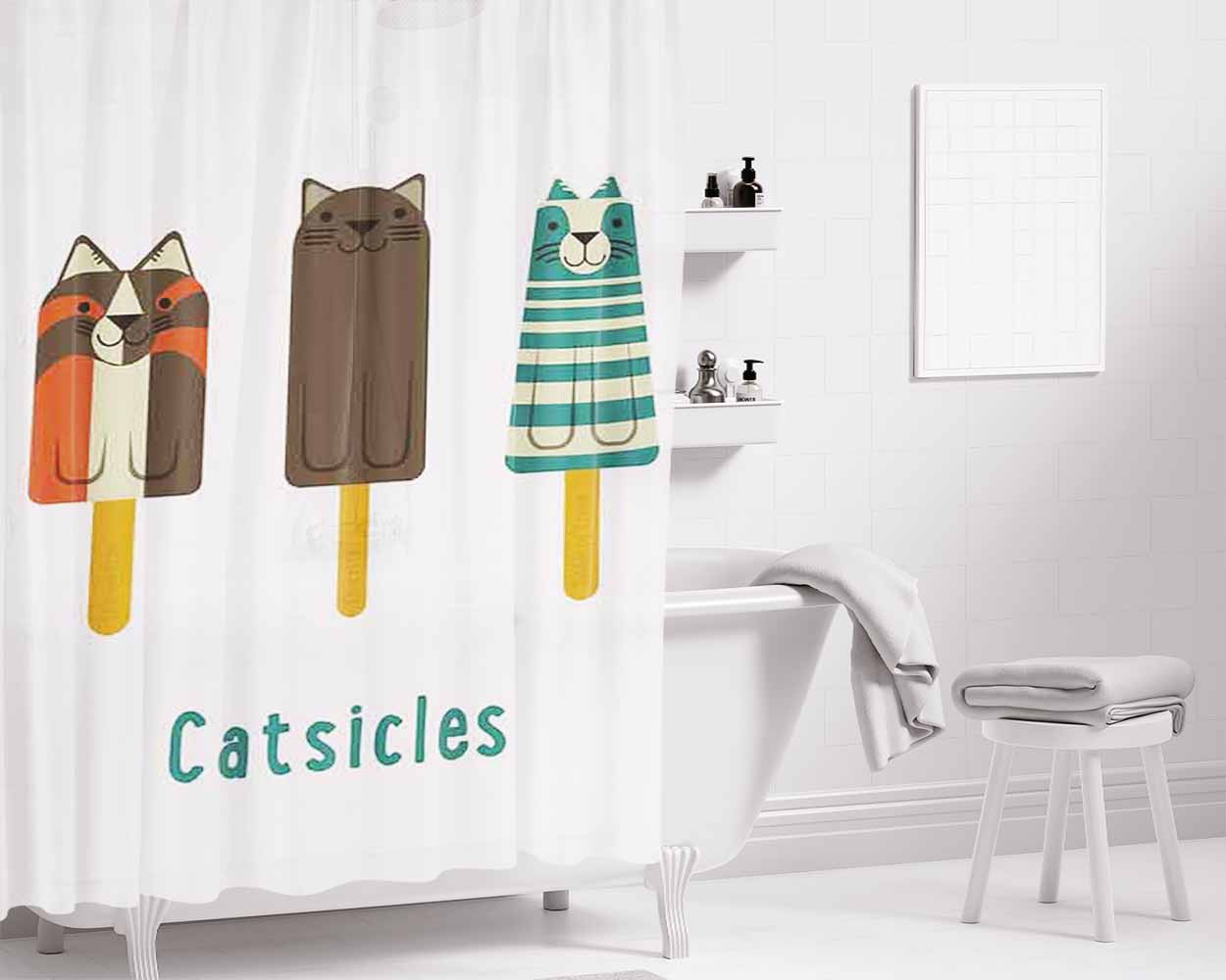 Catsicles Bathroom Shower Curtain Fabric Waterproof | 66 X 72 Inch