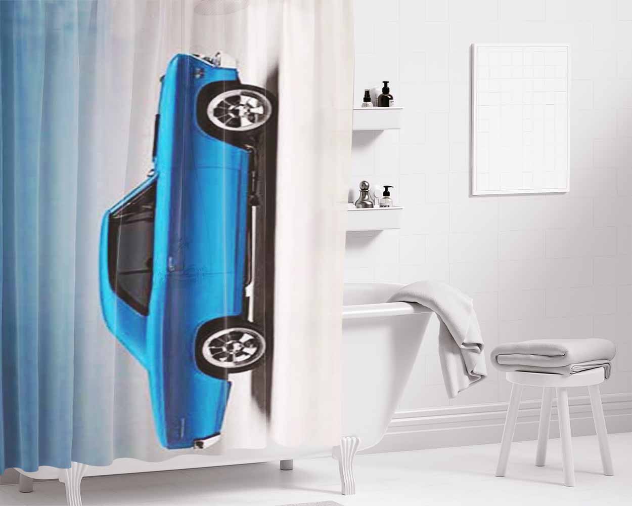Chevelle 66 Blue Bathroom Shower Curtain Fabric Waterproof | 66 X 72 Inch