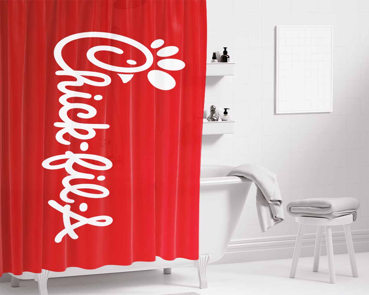 Chick Fill A Emblem Red Bathroom Shower Curtain Fabric Waterproof | 66 X 72 Inch