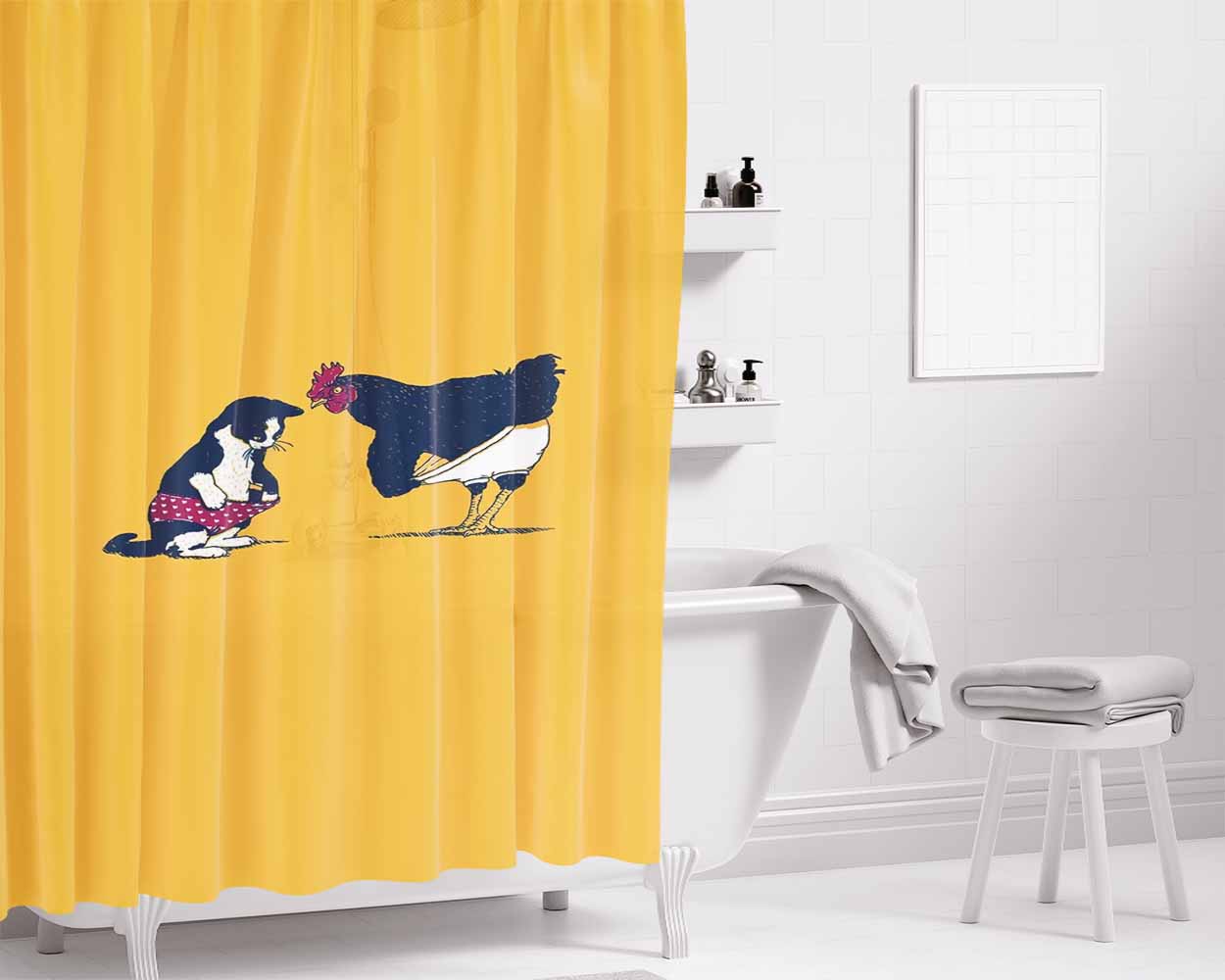 Chicken And C Bathroom Shower Curtain Fabric Waterproof | 66 X 72 Inch