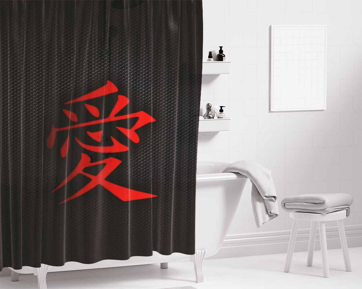 Chinese Character For Love Bathroom Shower Curtain Fabric Waterproof | 66 X 72 Inch