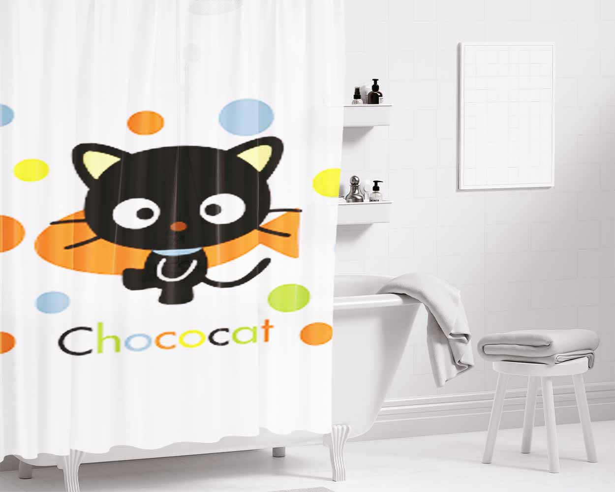 Chococat Bathroom Shower Curtain Fabric Waterproof | 66 X 72 Inch