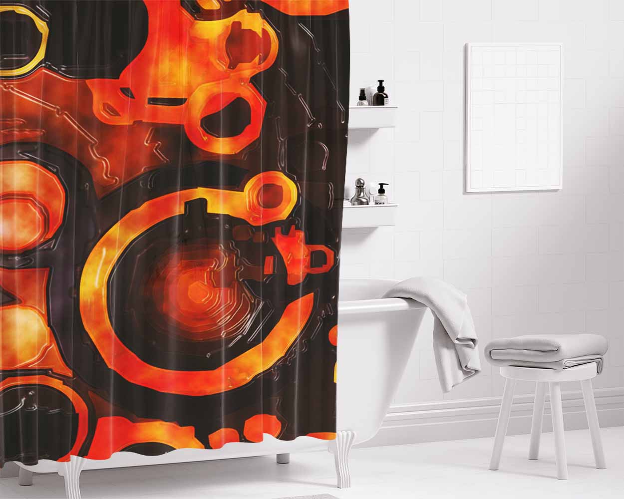 Circle Lava Bathroom Shower Curtain Fabric Waterproof | 66 X 72 Inch