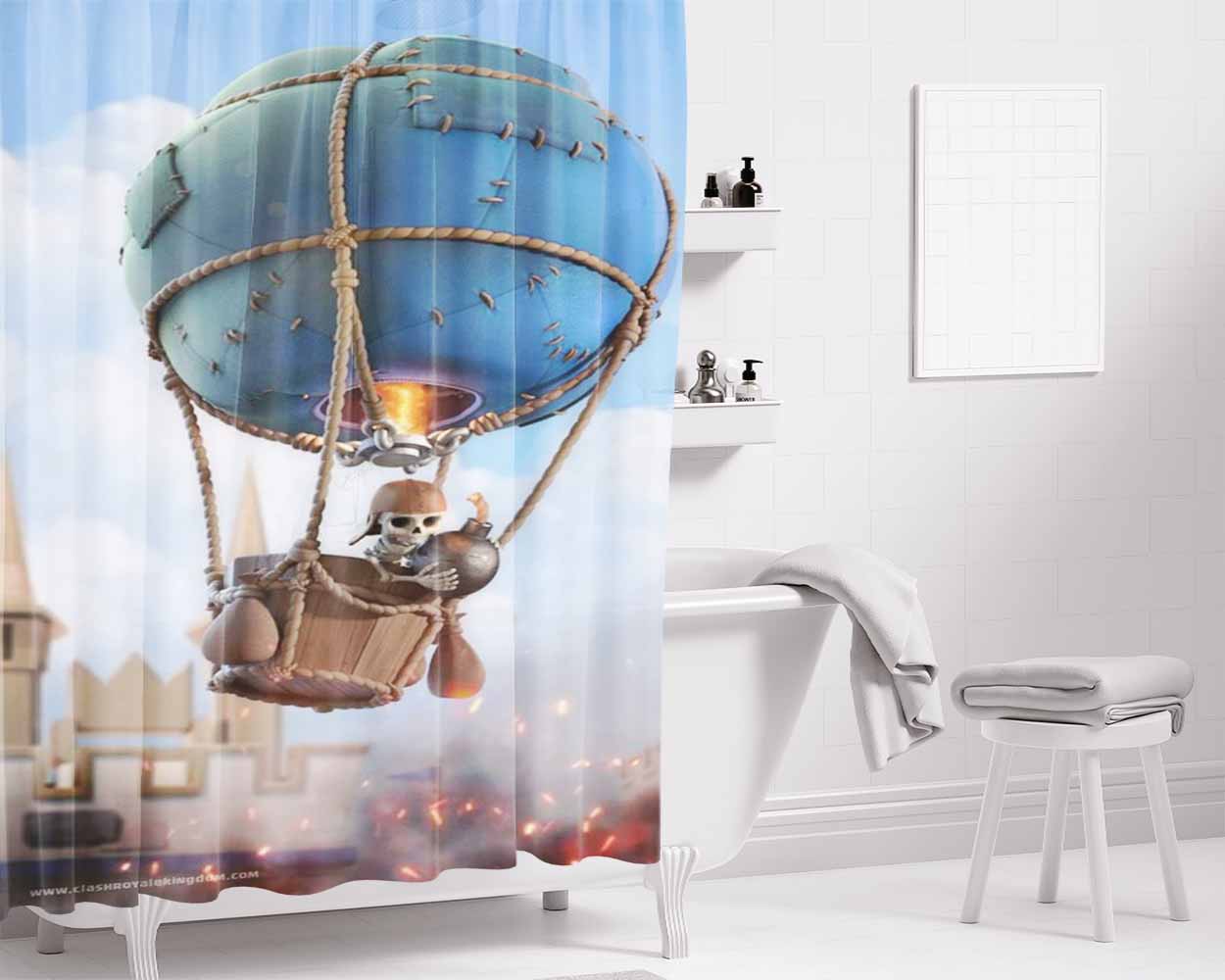 Clash Royale Ballon Bomb Bathroom Shower Curtain Fabric Waterproof | 66 X 72 Inch