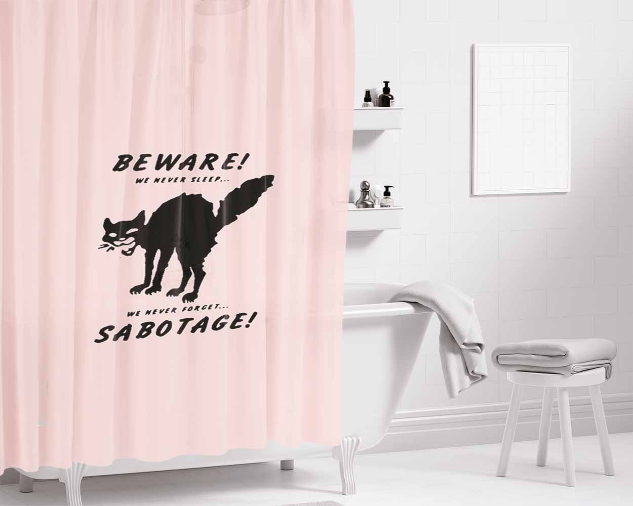 Class War Sabotage Cat Human Liberation Rights Anarchy Bathroom Shower Curtain Fabric Waterproof | 66 X 72 Inch