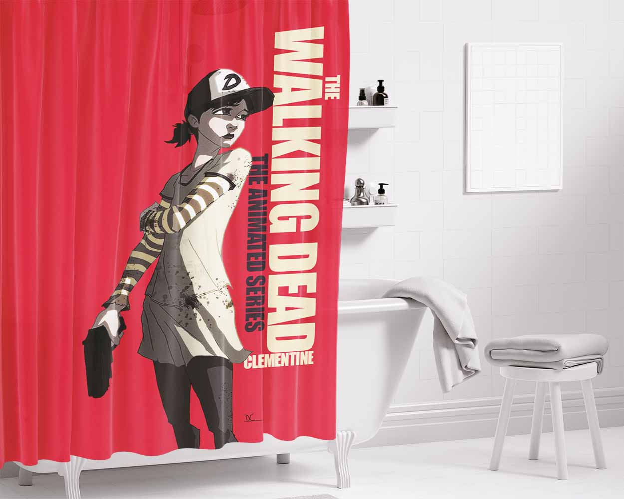 Clementine Wd Bathroom Shower Curtain Fabric Waterproof | 66 X 72 Inch