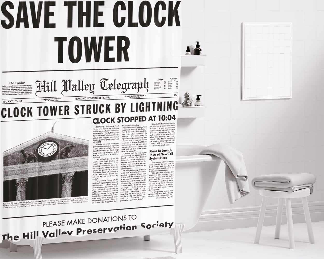 Clock Tower Bathroom Shower Curtain Fabric Waterproof | 66 X 72 Inch