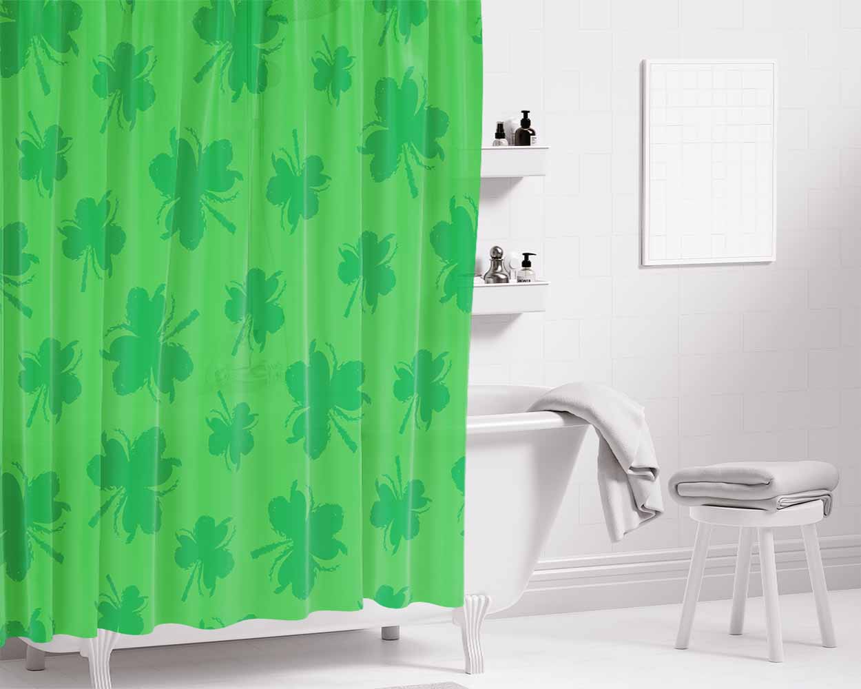 Clover Patrick Pattern Bathroom Shower Curtain Fabric Waterproof | 66 X 72 Inch