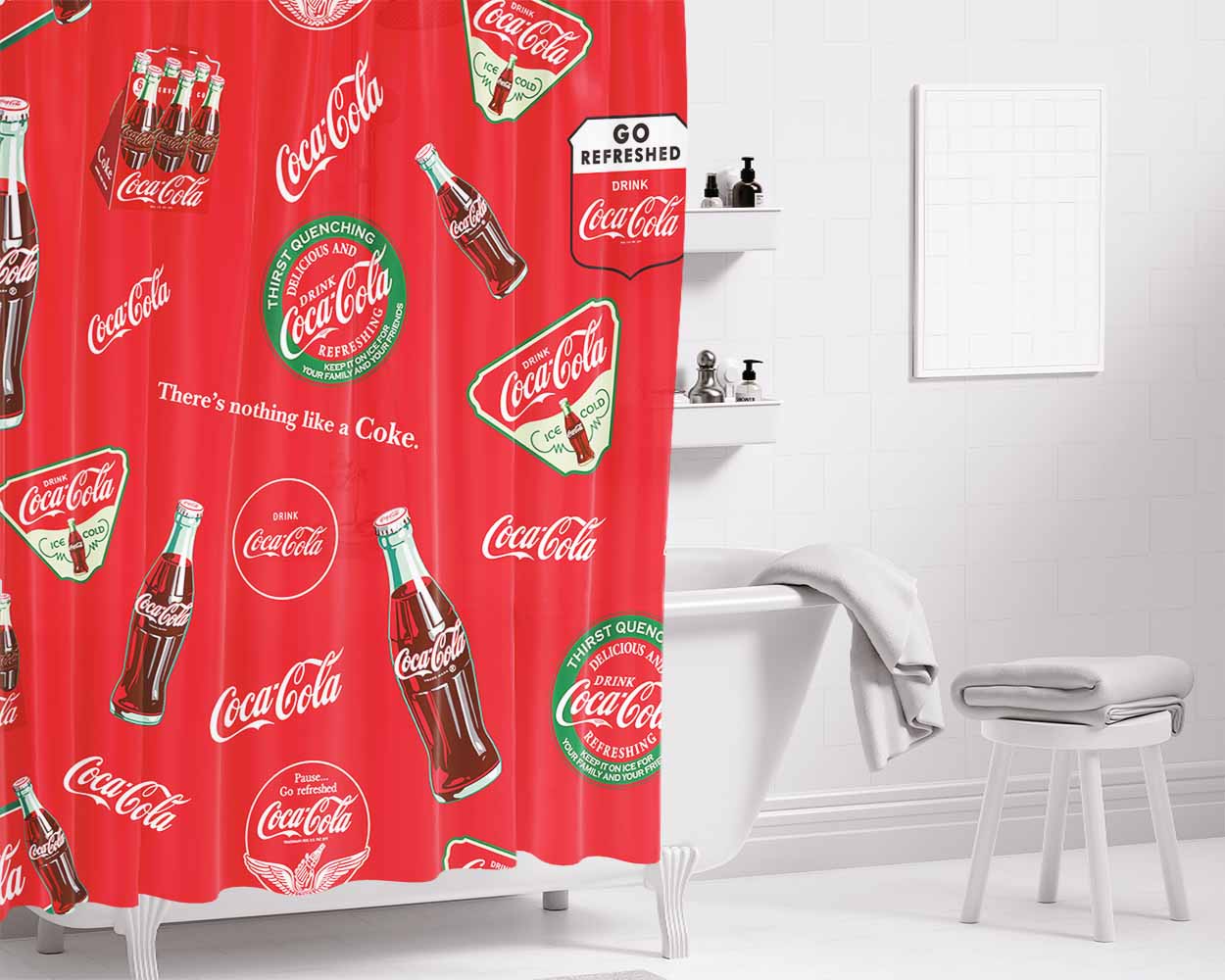 Coca-Cola Caps Bathroom Shower Curtain Fabric Waterproof | 66 X 72 Inch