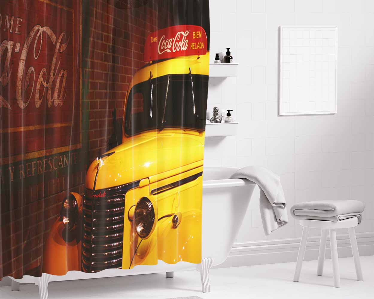 Coca Cola Pop Bottle Dispensing Machine Bathroom Shower Curtain Fabric Waterproof | 66 X 72 Inch