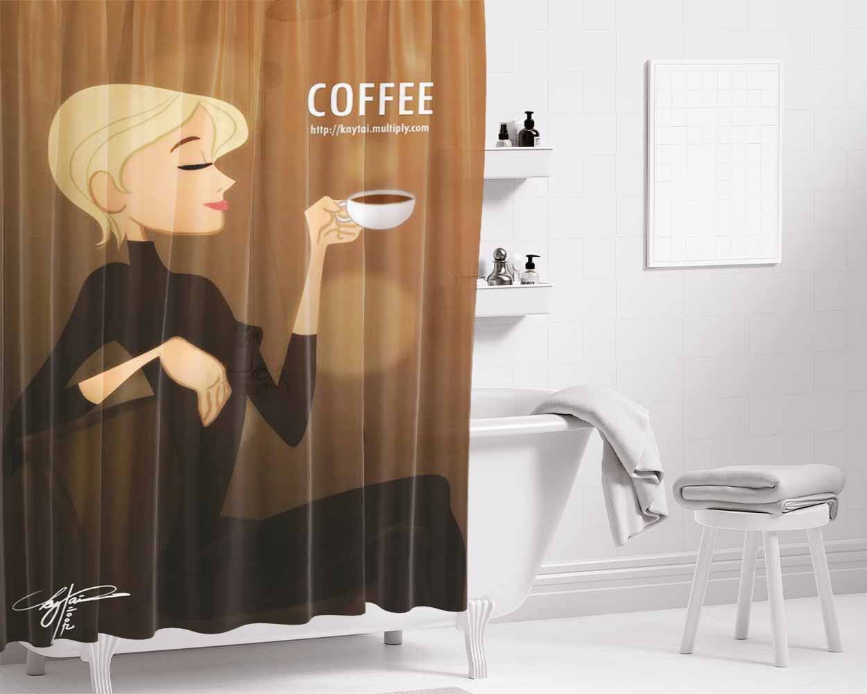 Coffee Bean Women Bathroom Shower Curtain Fabric Waterproof | 66 X 72 Inch