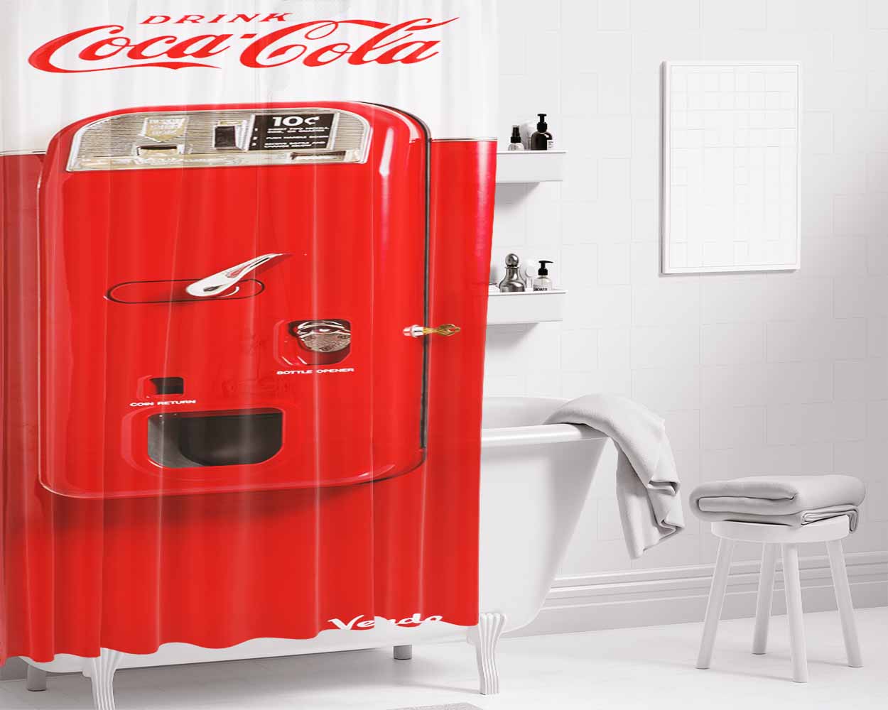Coke Coca Cola Vendo Machine Bathroom Shower Curtain Fabric Waterproof | 66 X 72 Inch