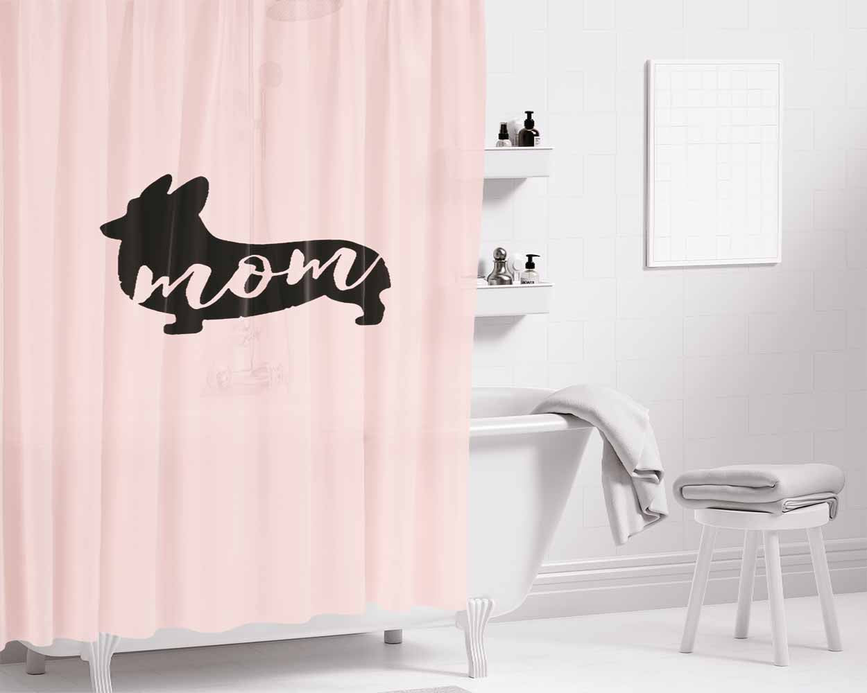 Corgi Mom Owner Gift Dog Lovers Bathroom Shower Curtain Fabric Waterproof | 66 X 72 Inch