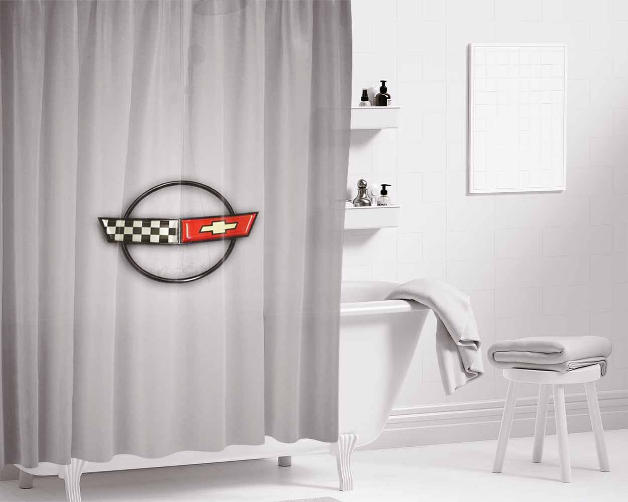 Corvette C4 Flag Bathroom Shower Curtain Fabric Waterproof | 66 X 72 Inch