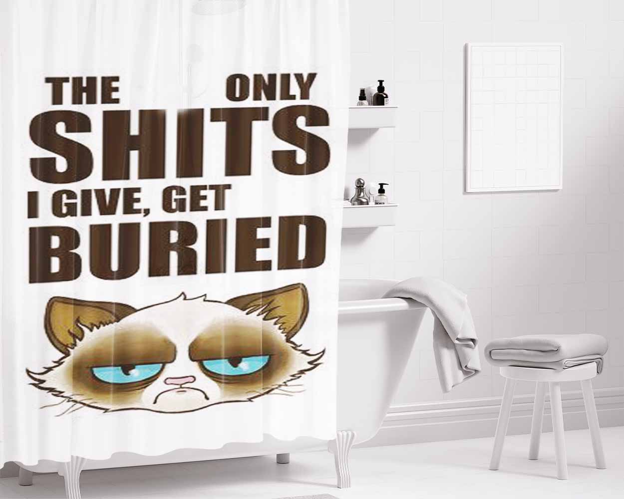 Cranky Cat Bathroom Shower Curtain Fabric Waterproof | 66 X 72 Inch