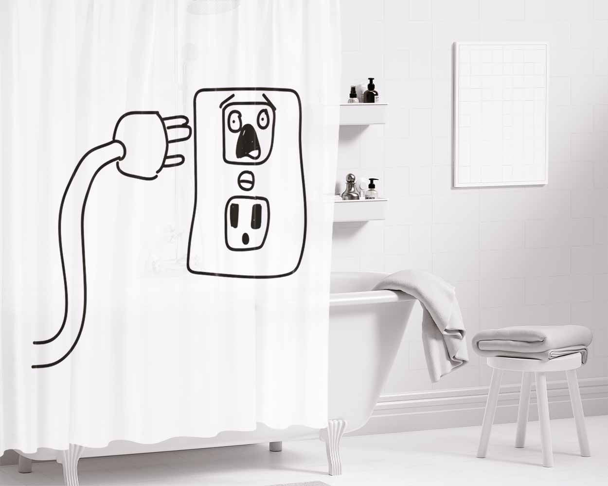 Crood Doods The Plug Bathroom Shower Curtain Fabric Waterproof | 66 X 72 Inch