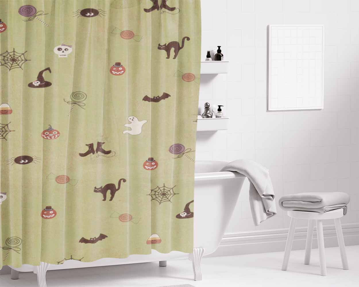 Cute Halloween Pattern Bathroom Shower Curtain Fabric Waterproof | 66 X 72 Inch
