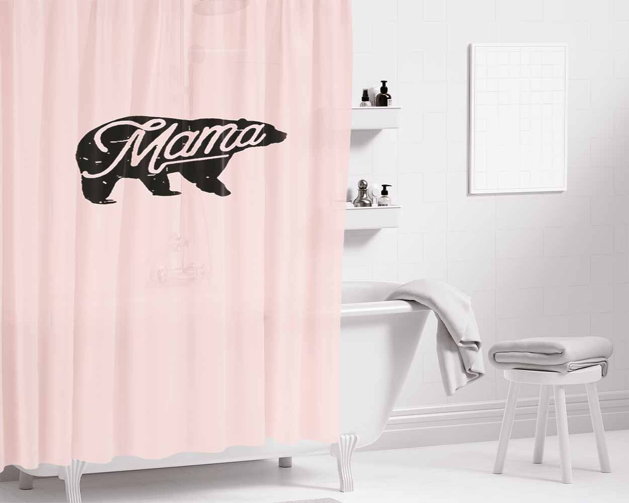Cute Mama Bear Mothers Day Gift Graphic For Mom Bathroom Shower Curtain Fabric Waterproof | 66 X 72 Inch