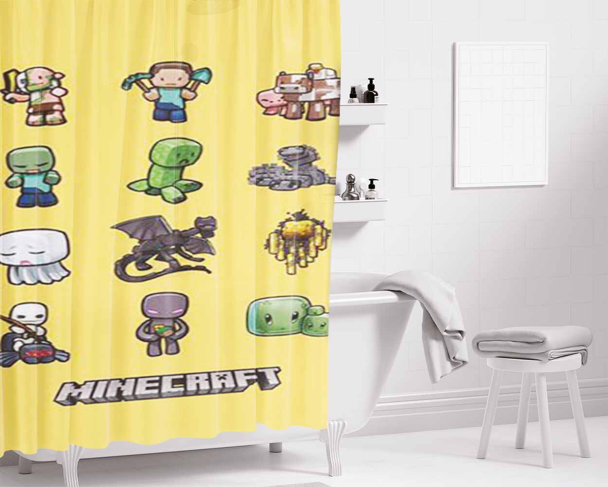 Cute Mining Craft Bathroom Shower Curtain Fabric Waterproof | 66 X 72 Inch