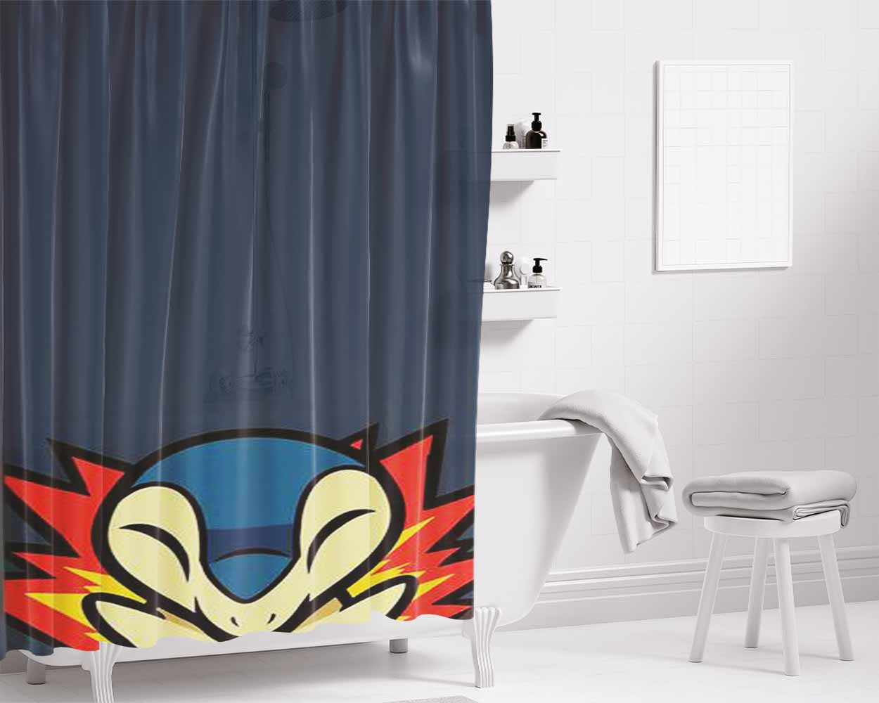 Cyndaquil On Fire Bathroom Shower Curtain Fabric Waterproof | 66 X 72 Inch