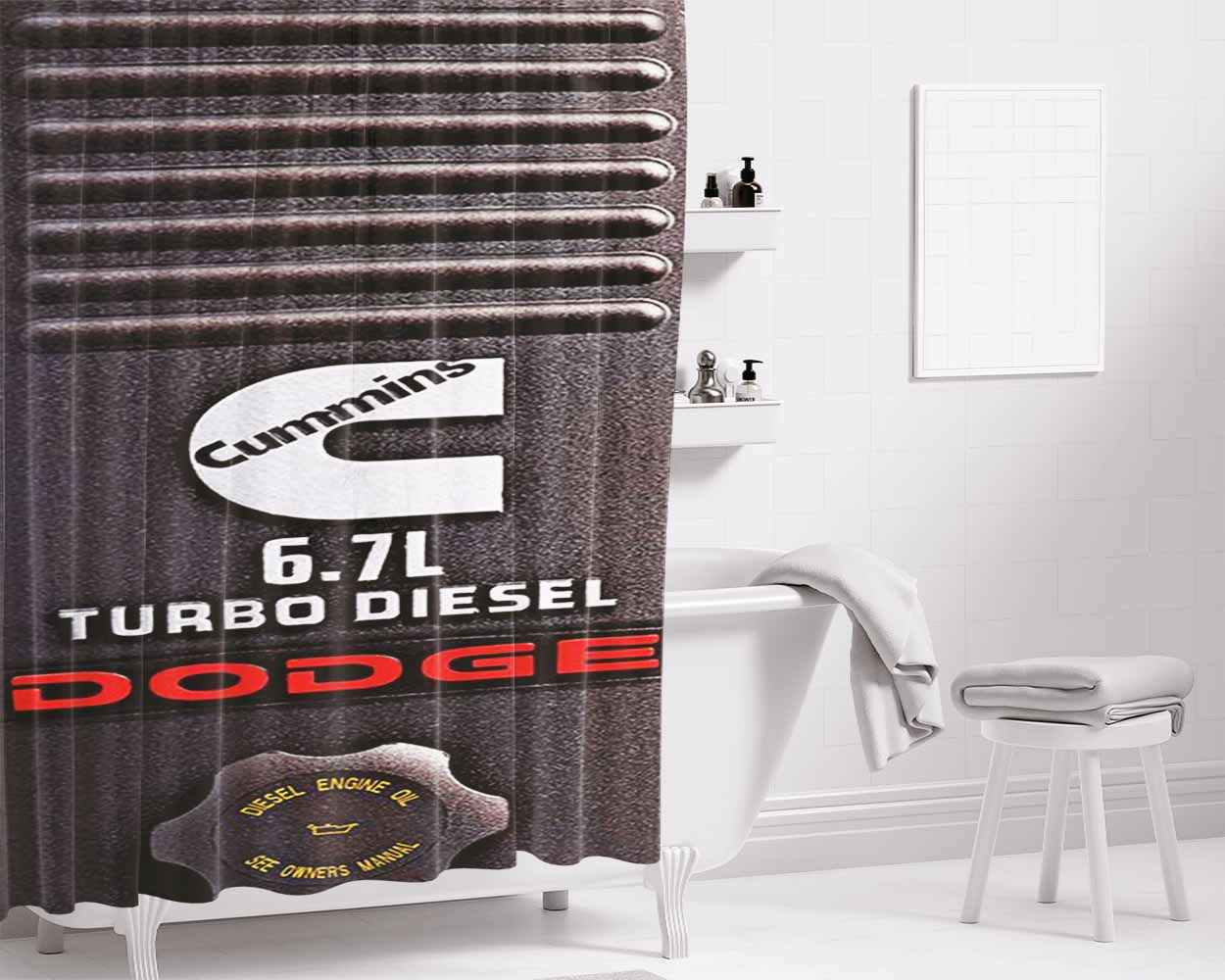Dodge Car Logo Carbon Bathroom Shower Curtain Fabric Waterproof | 66 X 72 Inch