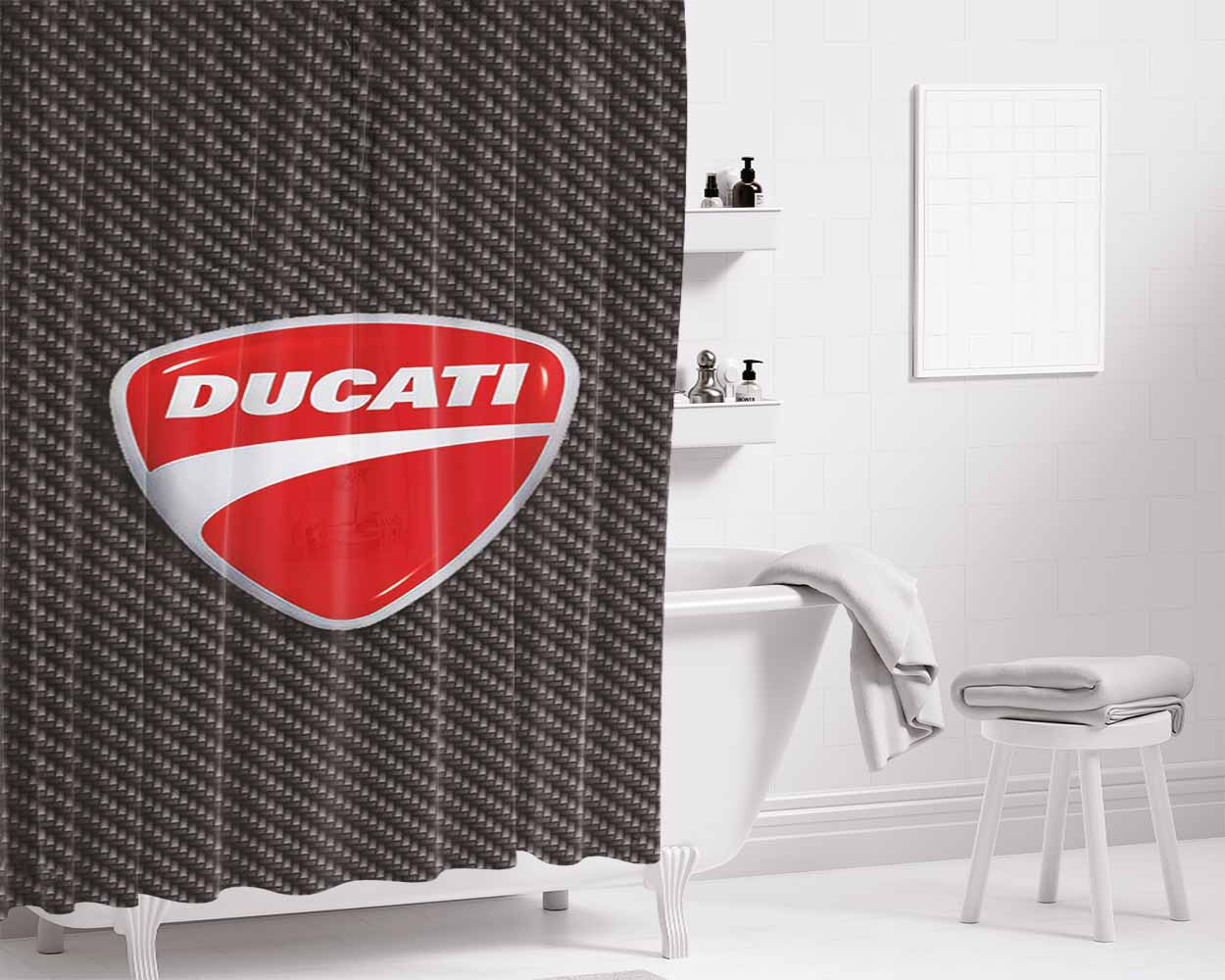 Ducati Corse Red Logo Bathroom Shower Curtain Fabric Waterproof | 66 X 72 Inch