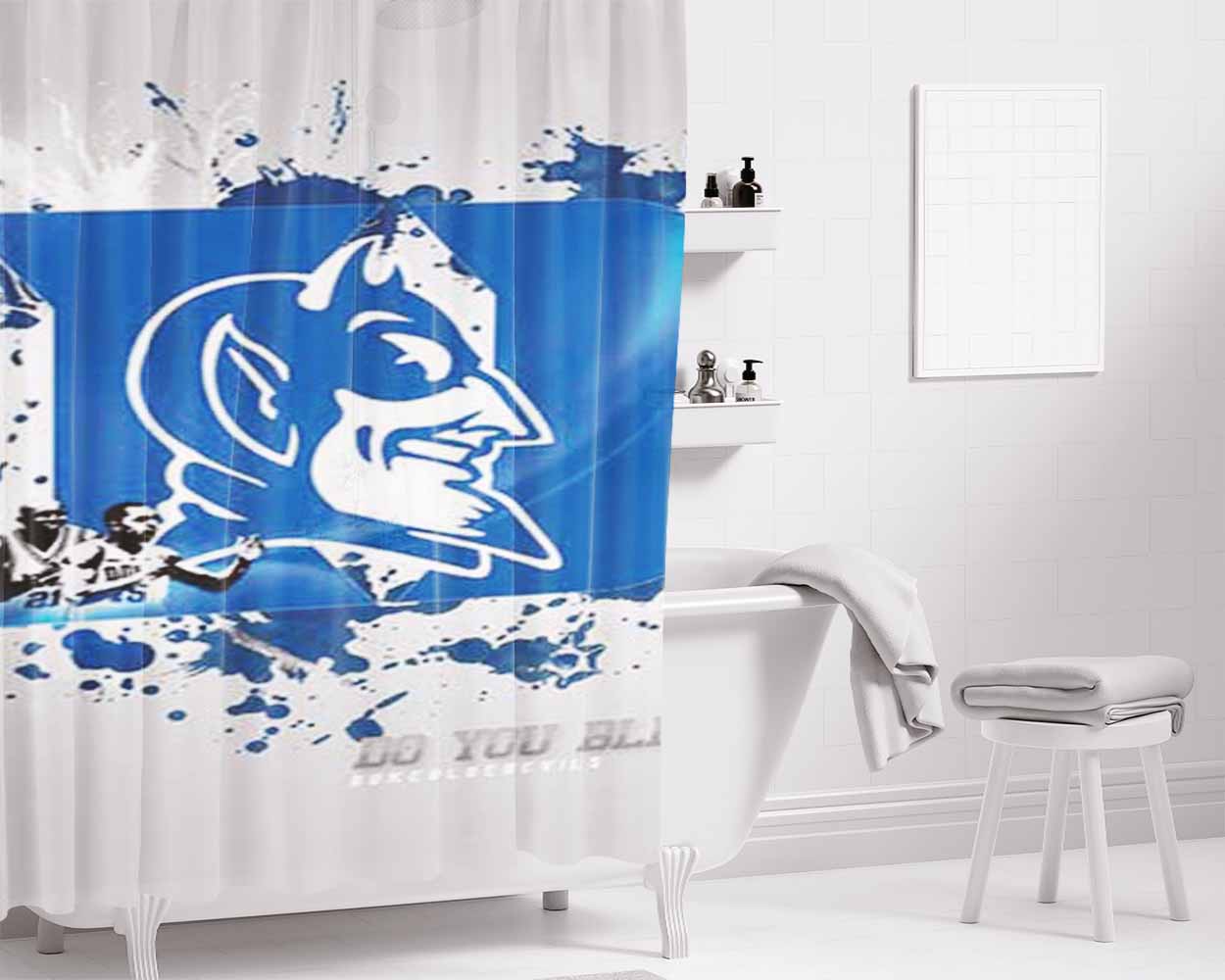 Duke Blue Devils Logo Stripes Nike Bathroom Shower Curtain Fabric Waterproof | 66 X 72 Inch