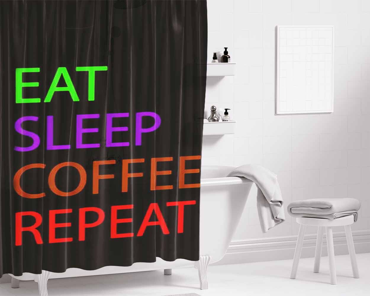 Eat Sleep Coffee Repeat Bathroom Shower Curtain Fabric Waterproof | 66 X 72 Inch