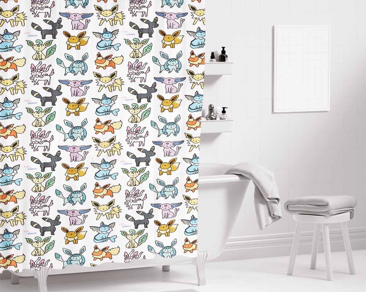 Eevee Pattern Bathroom Shower Curtain Fabric Waterproof | 66 X 72 Inch