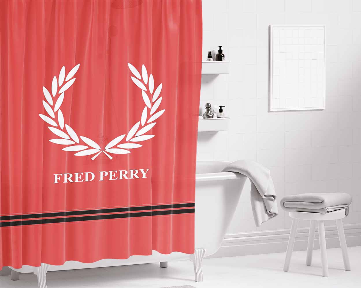 Elegant Fred Perry Logo Bathroom Shower Curtain Fabric Waterproof | 66 X 72 Inch