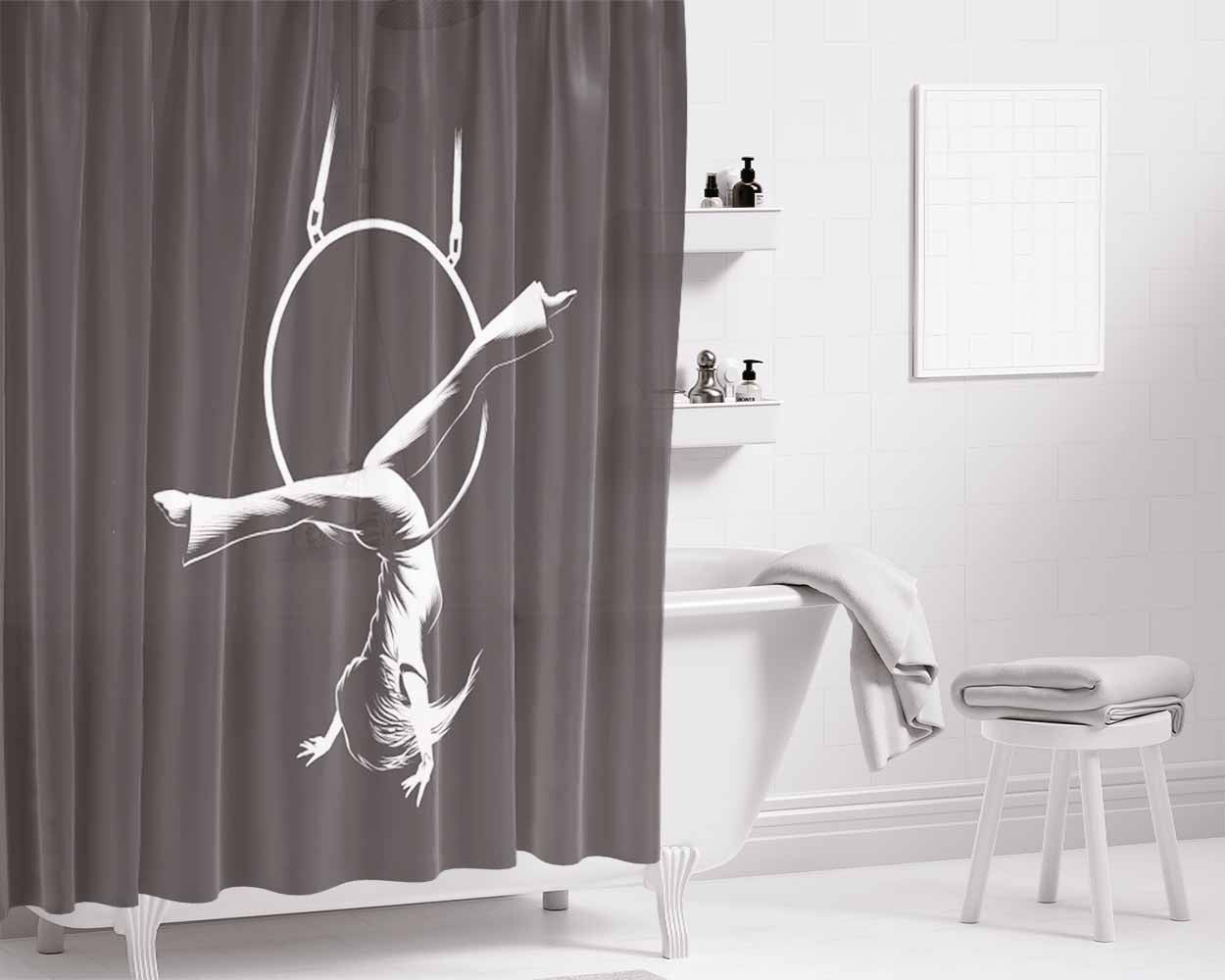 Elise Hoop Bathroom Shower Curtain Fabric Waterproof | 66 X 72 Inch