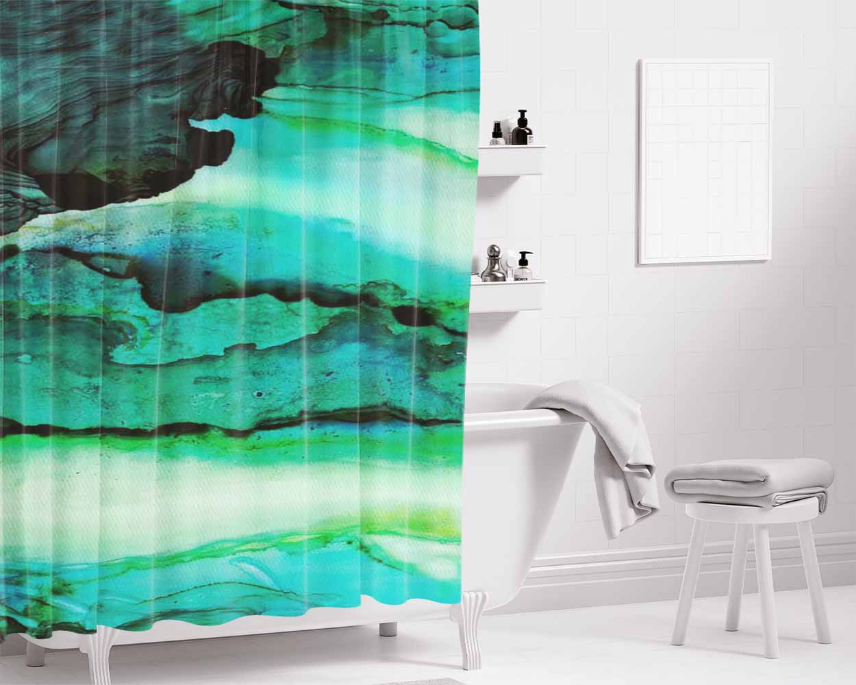Emerald Stone Bathroom Shower Curtain Fabric Waterproof | 66 X 72 Inch